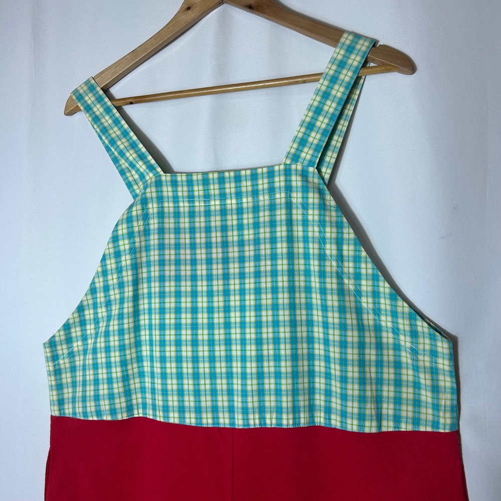 Johnny Was Dress M Vintage Red Patchwork Gingham Plaid Cotton Overall Pinafore - Picture 5 of 8